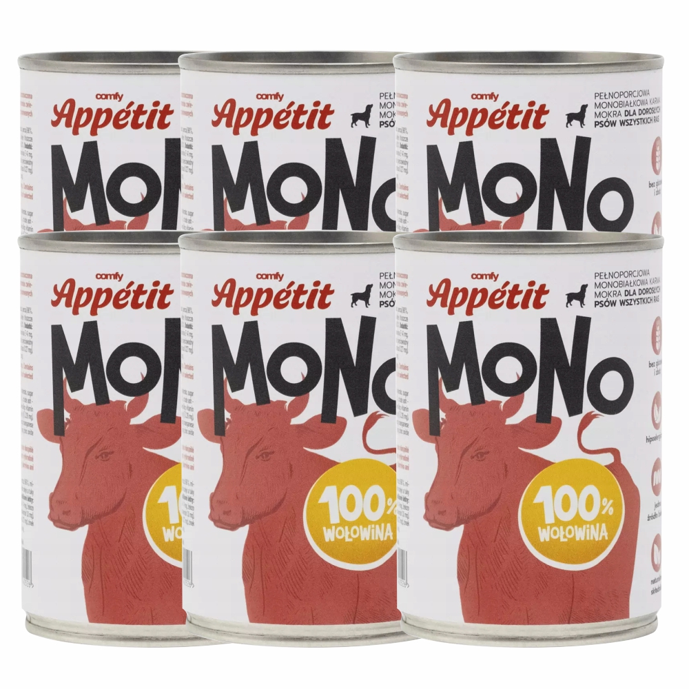 Comfy Appetit Mono Wołowina Monoproteinowa Karma Mokra Dla Psa Puszka Zestaw 6 sztuk 400g